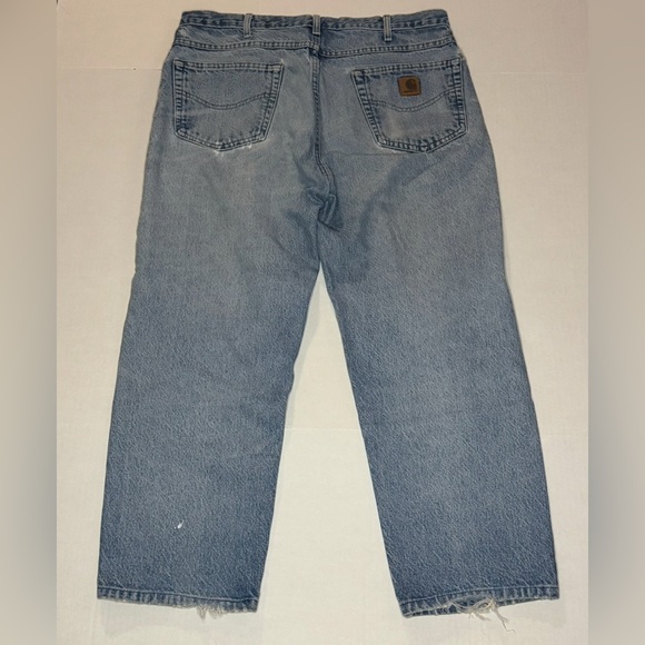 CARHARTT MEN’S SLIM FIT TAPERED LEGS LIGHT WASHED DISTRESSED JEANS - Picture 2 of 10